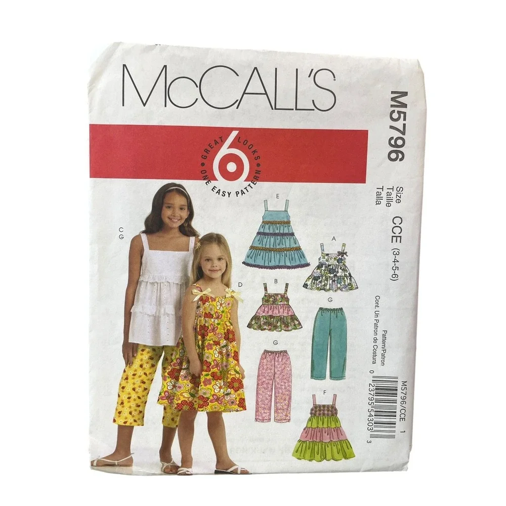 McCall's Sewing Pattern M5796 Girls Size 3-6 Multi Tops Dresses Pants Uncut